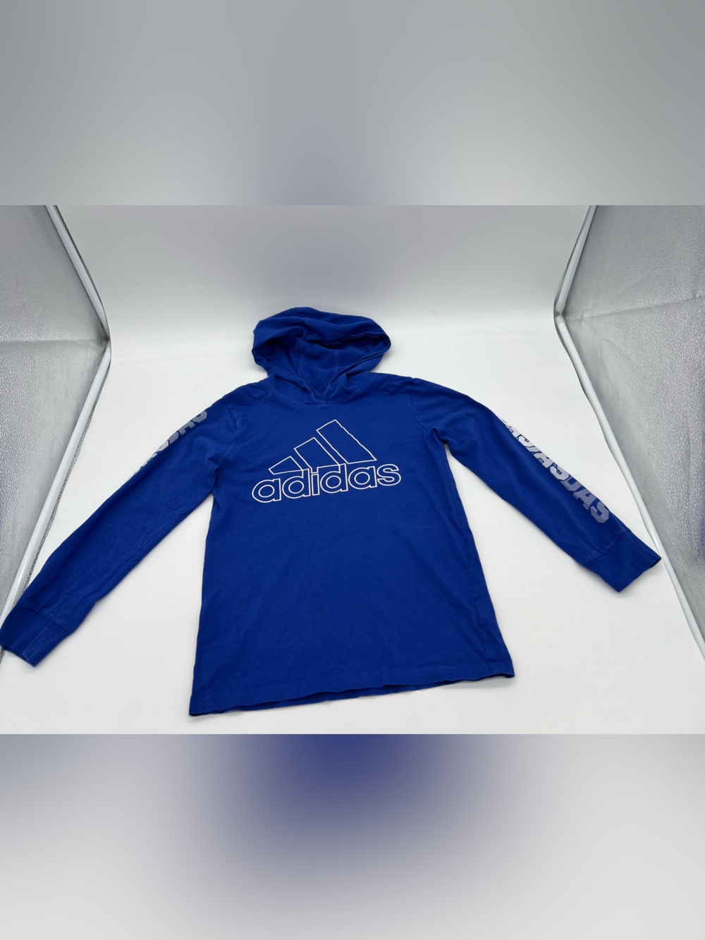 Boys Adidas Blue Cotton Hooded Sweatshirt Hoodies Sz 7